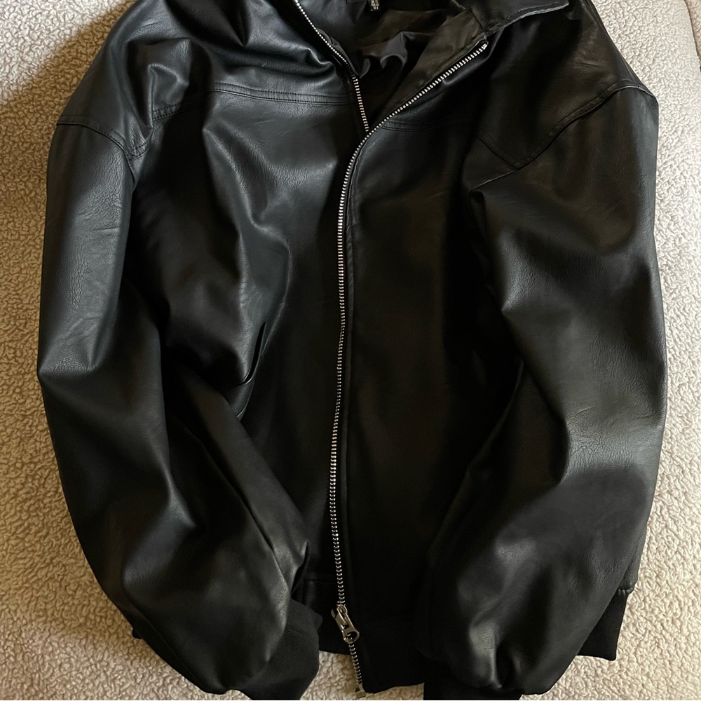 Missguided Faux leather oversized jacket with cuffed sleeves